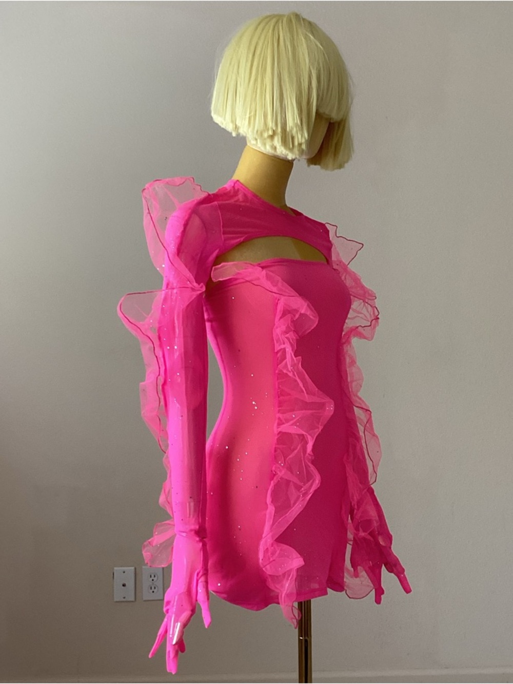 Dolls Kill Neon Hot Pink Ruffled Mini Dress - Picture 2 of 7